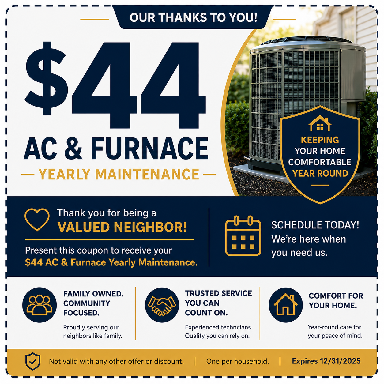 $44 AC and furnace yearly maintenance — SouthTowne Services special